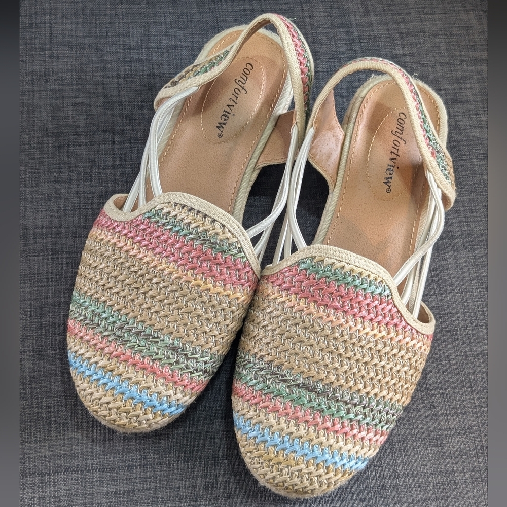 Comfortview Clea Espadrille Size 7.5 Women's Multicolor Woven Slingback Flats